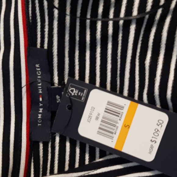 Navy & White striped blazer with shoulder pads - Picture 6 of 9